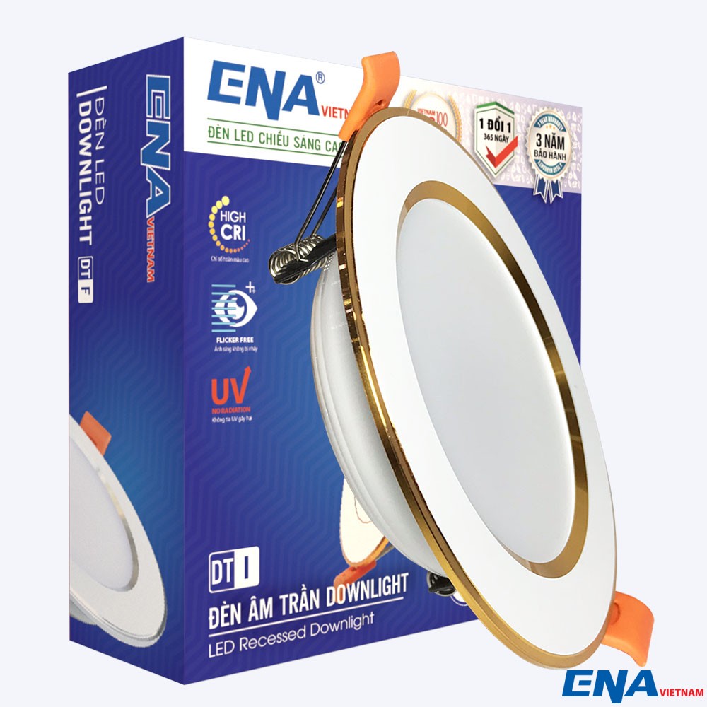 Đèn LED âm trần Downlight 7W phi70 3 chế độ mẫu DTF viền Vàng