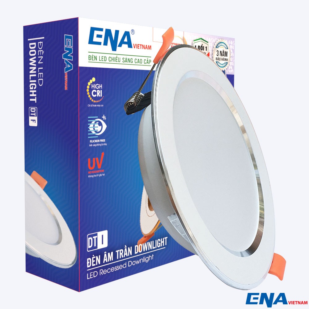 Đèn LED âm trần Downlight 7W phi110 3 chế độ mẫu DTF viền Bạc